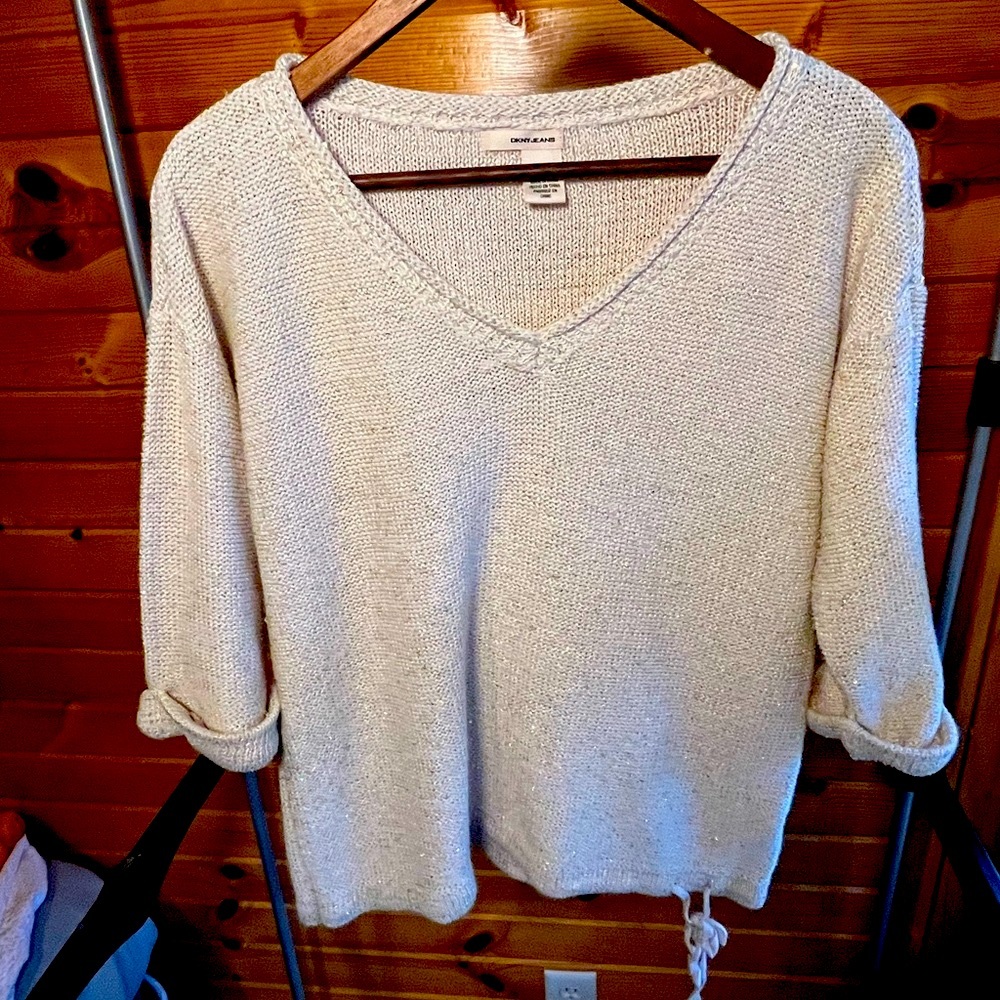 DKNY Jeans Sparkly Gold & Cream Knit Sweater